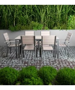 Set da esterno eurogarden "ibisco" effetto legno tortora 6 sedute e tavolo