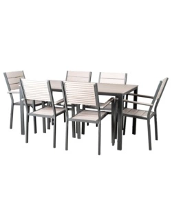 Set da esterno eurogarden 'ibisco' effetto legno tortora 6 sedute e tavolo