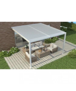 Gazebo pergola bioclimatica da esterno addossata elica garden bianco in alluminio - 4x4 m