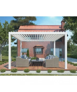 Gazebo pergola bioclimatica da esterno elica garden bianca in alluminio, con led e copertura motorizzata - 4x4x2,5 m