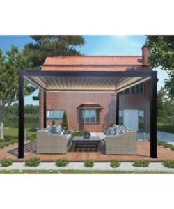 Gazebo pergola bioclimatica da esterno elica garden antracite in alluminio, con led e copertura motorizzata - 4x4x2,5 m