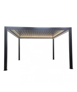 Gazebo pergola bioclimatica da esterno elica garden antracite in alluminio, con led e copertura motorizzata - 4x4x2,5 m