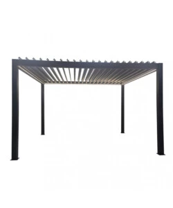 Gazebo pergola bioclimatica da esterno elica garden antracite in alluminio, con led e copertura motorizzata - 4x4x2,5 m