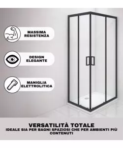 Box doccia angolare nero con vetro trasparente 70x90x185 cm