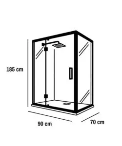 Box doccia angolare nero con vetro trasparente 70x90x185 cm