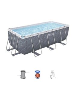 Piscina fuori terra con struttura rettangolare bestway 'power steel frame' con pompa + scala effetto marmo 412x201x122 cm - cod. 56722-new