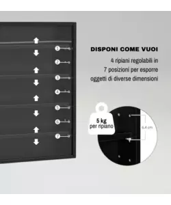 Vetrinetta espositore per collezionismo bellahome nero con ante in vetro temperato 80x11x60 cm