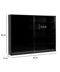 Vetrinetta espositore per collezionismo bellahome nero con ante in vetro temperato 80x11x60 cm
