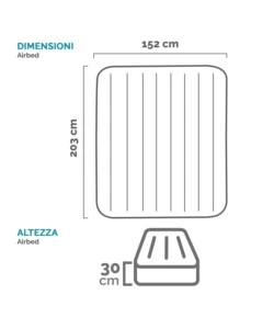 Materasso matrimoniale autogonfiante intex "airbed dura-beam pillow rest mid-rise" colore crema e pompa integrata 152x203x30 cm - cod. 64118nd