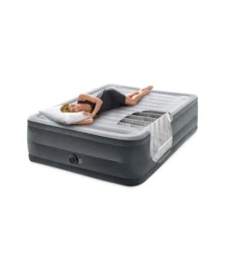 Materasso matrimoniale autogonfiante intex "airbed dura-beam comfort-plush high-rise" colore grigio chiaro e pompa integrata, 152x203x56 cm - cod. 64418nd