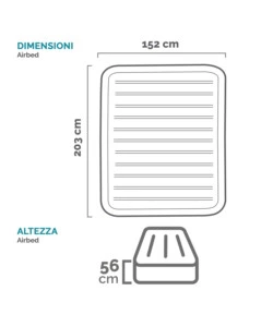 Materasso matrimoniale autogonfiante intex "airbed dura-beam comfort-plush high-rise" colore grigio chiaro e pompa integrata, 152x203x56 cm - cod. 64418nd
