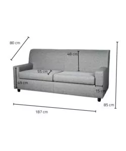 Divano 'ester' 3 posti in tessuto grigio scuro, 187x80x85 cm
