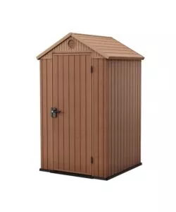 Casetta da giardino keter 'darwin 4x4' in evotech+ colore marrone con porta battente singola 123,8x117x205,1 cm