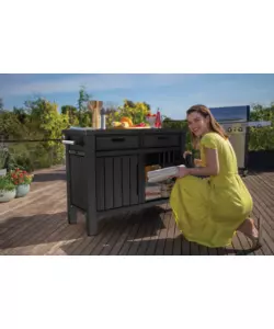 Tavolino per barbecue keter "unity xl" colore grafite, 125,5x51,5x90 cm