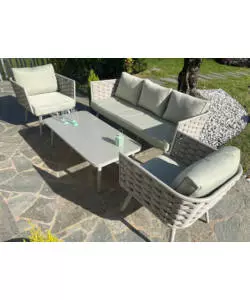 Set da giardino riviera "bucaneve" in alluminio tortora, 4 sedute e un tavolino