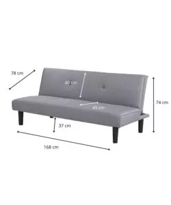 Divano letto 3 posti 'astrid' in tessuto grigio, 168x74x78 cm