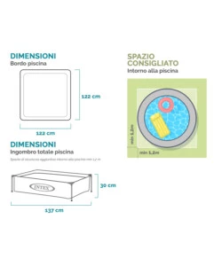 Piscina fuori terra con struttura quadrata intex "mini frame" blu 122x122x30 cm i.4 - cod. 57173np