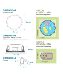 Piscina fuori terra con struttura rotonda intex "prisma frame" con pompa filtro grigio chiaro 610x132 cm  - cod. 26756np
