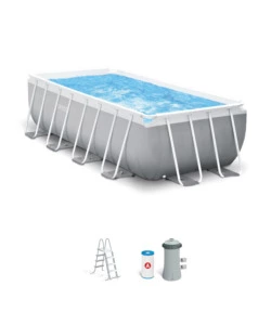 Piscina fuori terra con struttura rettangolare intex 'prisma metal frame' grigio chiaro 400x200x122 cm - cod. 26790np