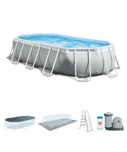 Piscina fuori terra con struttura ovale intex 'prisma frame' con pompa filt grigio chiaro 503x274x122 cm - cod. 26796np