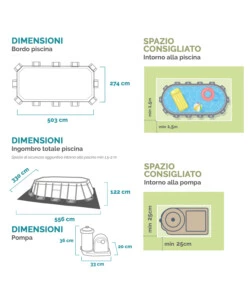 Piscina fuori terra con struttura ovale intex "prisma frame" con pompa filt grigio chiaro 503x274x122 cm - cod. 26796np