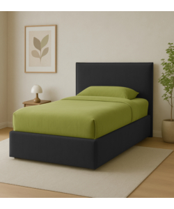 Letto piazza e mezza contenitore "zoom" in ecopelle nero 120x190 cm