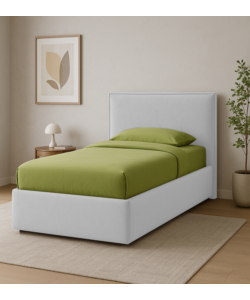 Letto singolo "zoom" in ecopelle colore bianco con rete e contenitore, 90x190 cm