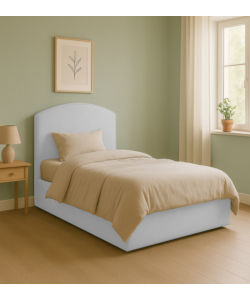 Letto piazza e mezza contenitore "moon" in tessuto bianco 120x190 cm