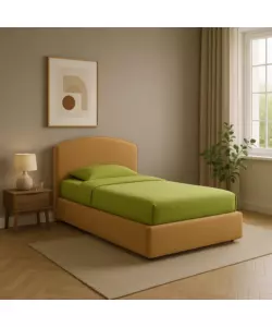 Letto singolo "moon" in tessuto colore arancione con rete e contenitore, 90x190 cm