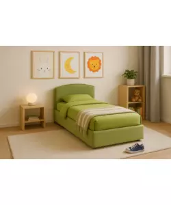 Letto singolo contenitore "moon" in tessuto verde 90x190 cm