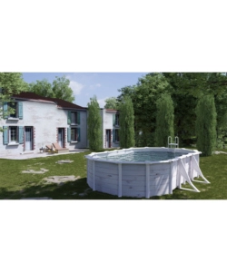 Piscina fuori terra ovale gre "groenlandia" in acciaio effetto legno nordico 610x375x132 - cod. kitprov618n