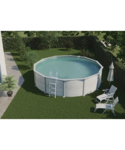 Piscina fuori terra rotonda gre "groenlandia" in acciaio effetto legno nordico 460x460x132 - cod. kitpr458n
