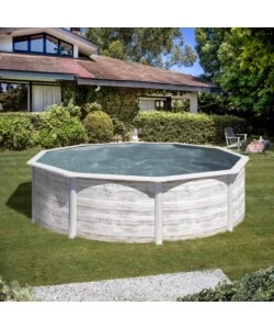 Piscina fuori terra rotonda gre "finlandia" in acciaio effetto legno nordico 240x240x120 - cod. kit460n