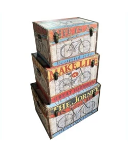 Baule in legno vintage bellahome rivestito in ecopelle fantasia route 66 medio 60x34,5x38,5 cm