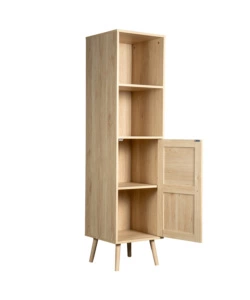 Libreria multifunzione bella home con porta battente in rattan e 4 ripiani 40x40x158,5 cm