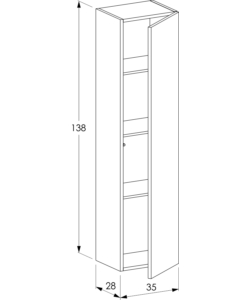 Colonna pensile sospesa decor bagno con 1 anta colore bianco neve, 35x28x138 cm