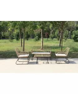 Set da giardino essenza "cebu" in acciaio nero 2 poltrone 1 divano 1 tavolo