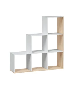Libreria a scaletta bianco e quercia 108x28x110 cm