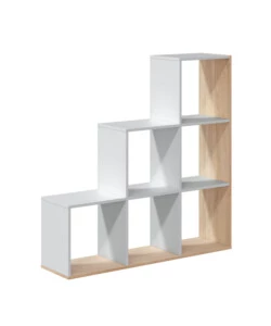 Libreria a scaletta bianco e quercia 108x28x110 cm