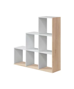 Libreria a scaletta bianco e quercia 108x28x110 cm