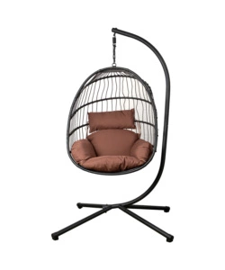 Poltrona sospesa da esterno pieghevole eurogarden in metallo e pe rattan marrone 90x62x113 cm