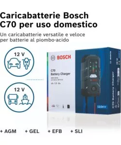 Caricabatteria per auto bosch "c70" 12-24 v, 10a