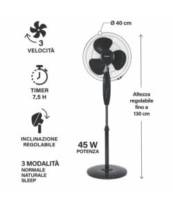 Ventilatore a piantana kooper nero 45w