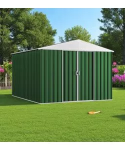 Casetta da giardino domus "xl new" in metallo verde con porte scorrevoli 267x300x194 cm