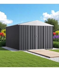 Casetta da giardino domus "xl new" in metallo grigio con porte scorrevoli 267x300x194 cm