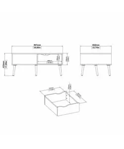 TAVOLINO DA SOGGIORNO "OSLO" BIANCO CON CASSETTO E GAMBE QUERCIA, 98,7X60,2X43,3 CM