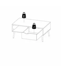TAVOLINO DA SOGGIORNO "OSLO" BIANCO CON CASSETTO E GAMBE QUERCIA, 98,7X60,2X43,3 CM