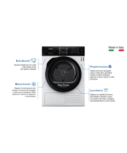 Asciugatrice a pompa di calore hyundai "dhn-9itw" carico 9 kg