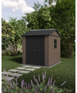 Casetta da giardino keter "newton+ 757/775" in resina marrone doppia opzione montaggio 230x223,8x246 cm