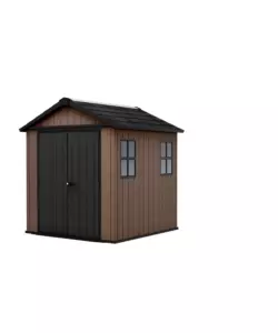 Casetta da giardino keter "newton+ 757/775" in resina marrone doppia opzione montaggio 230x223,8x246 cm